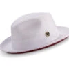 White Wide Brim Braided Pinch Fedora Hat With Red Bottom