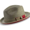 Two Tone Braided Ribbon Stingy Brim Pinch Fedora - Olive With Red Bottom