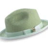 Two Tone Ribbon Stingy Brim Pinch Braided Fedora - Apple With White Bottom
