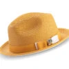 Two Tone Ribbon Stingy Brim Pinch Braided Fedora - Gold With White Bottom