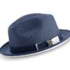 Two Tone Ribbon Stingy Brim Pinch Braided Fedora - Navy With White Bottom