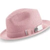 Two Tone Ribbon Stingy Brim Pinch Braided Fedora - Pink With White Bottom