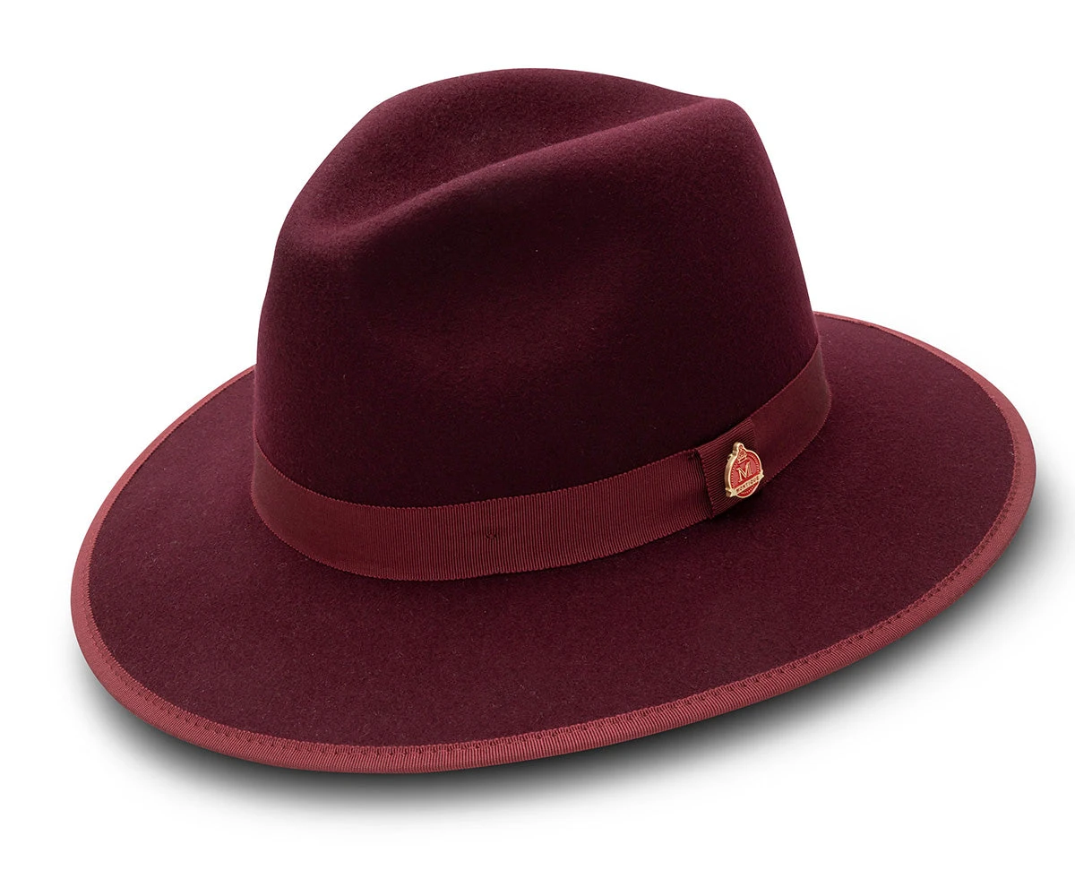 Burgundy 3 ⅛" Brim Wool Felt Hat With Red Bottom 1 Burgundy 3 ⅛" Brim Wool Felt Hat With Red Bottom