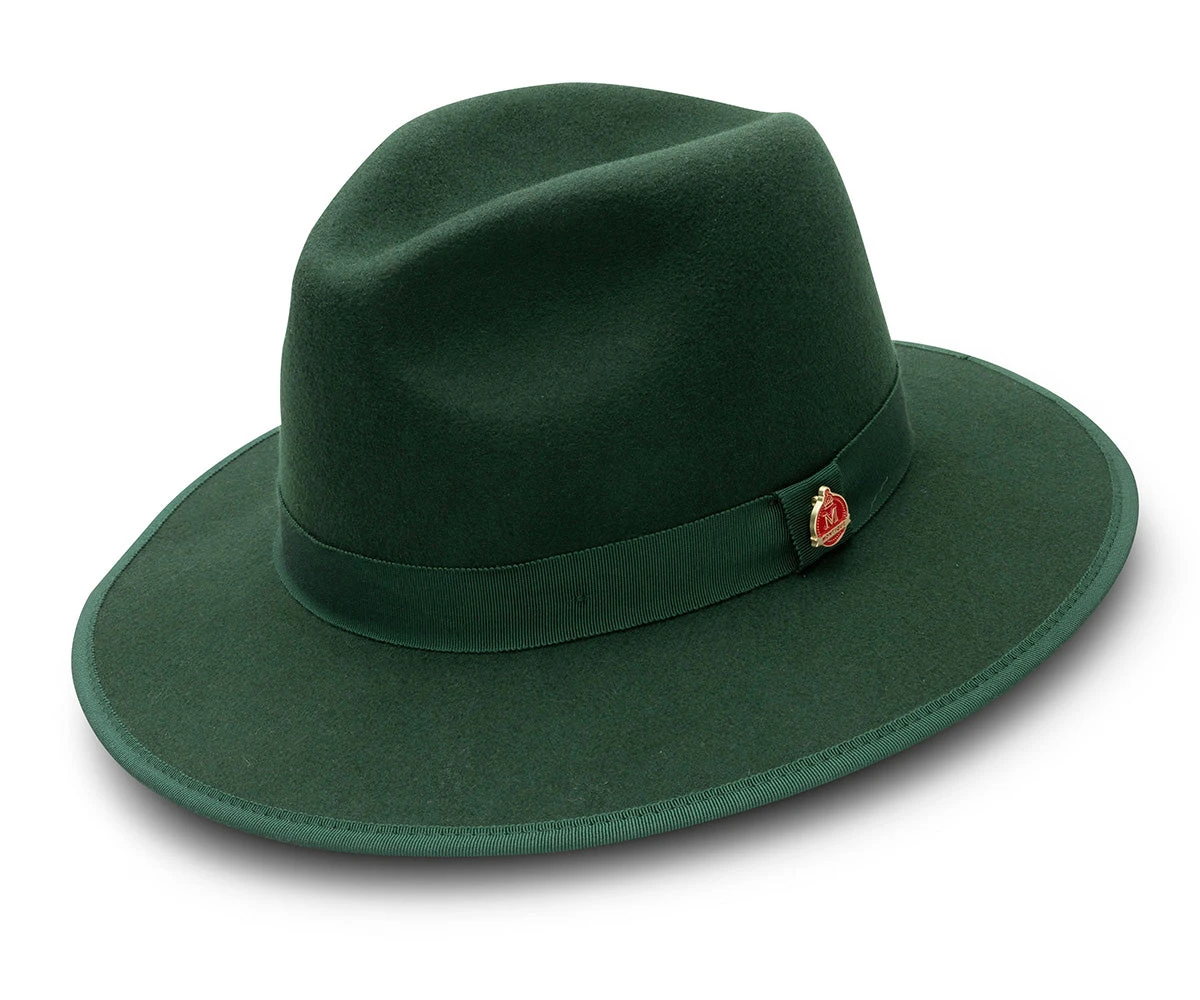 Hunter Green 3 ⅛" Brim Wool Felt Hat With Red Bottom 1 Hunter Green 3 ⅛" Brim Wool Felt Hat With Red Bottom