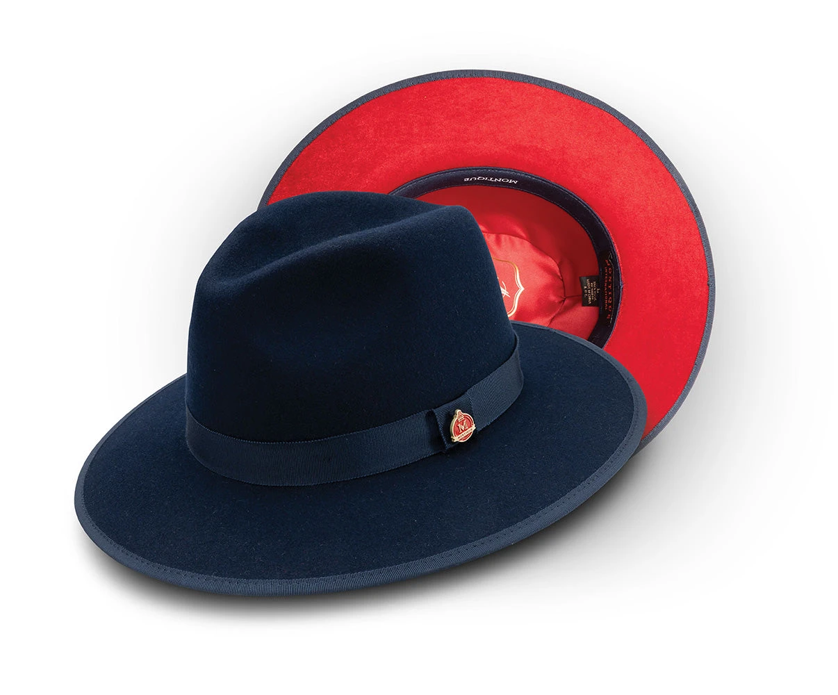 Navy 3 ⅛" Brim Wool Felt Hat With Red Bottom 2 Navy 3 ⅛" Brim Wool Felt Hat With Red Bottom - Image 2