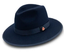 Navy 3 ⅛" Brim Wool Felt Hat With Red Bottom