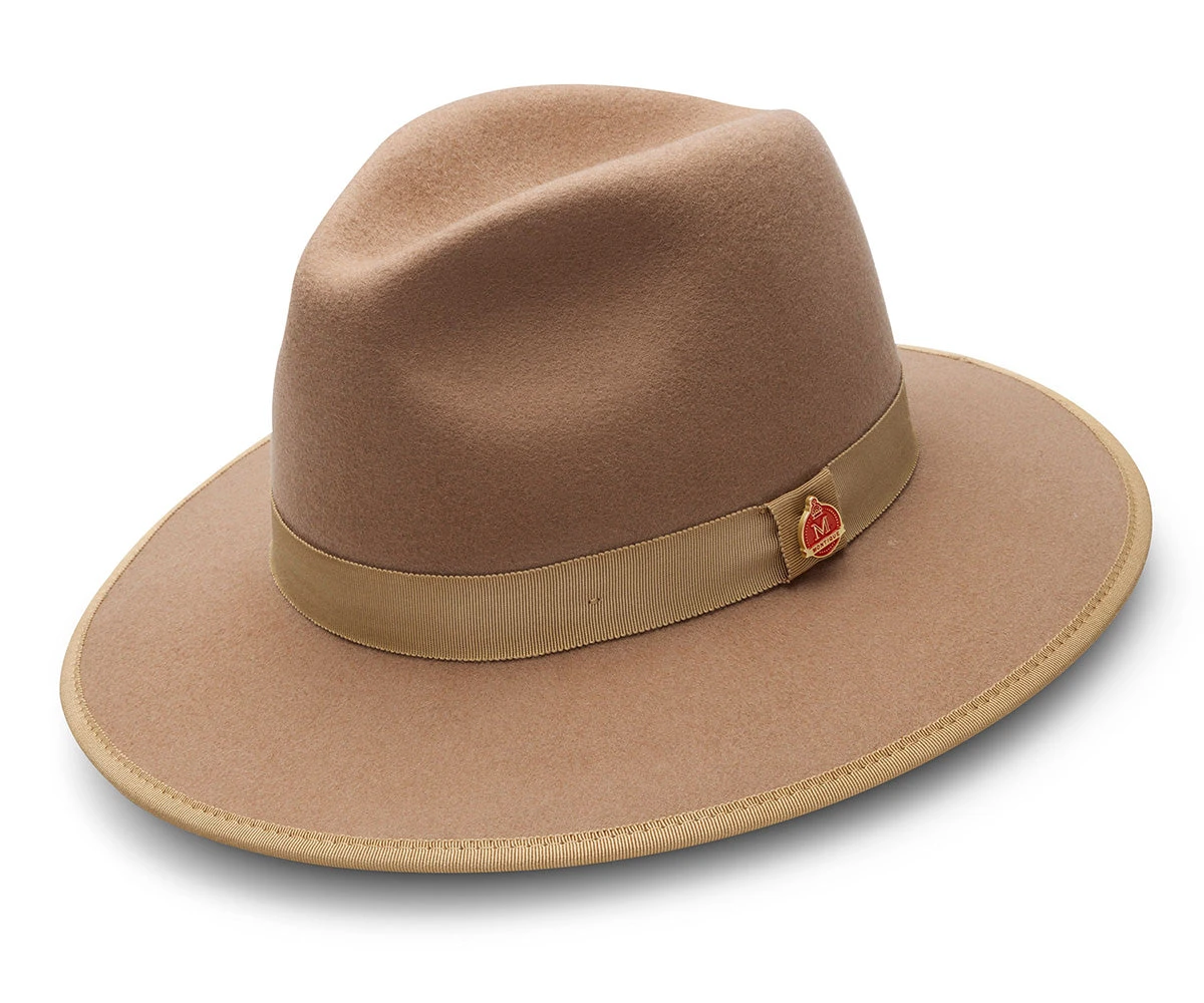 Tan 3 ⅛" Brim Wool Felt Hat With Red Bottom 1 Tan 3 ⅛" Brim Wool Felt Hat With Red Bottom