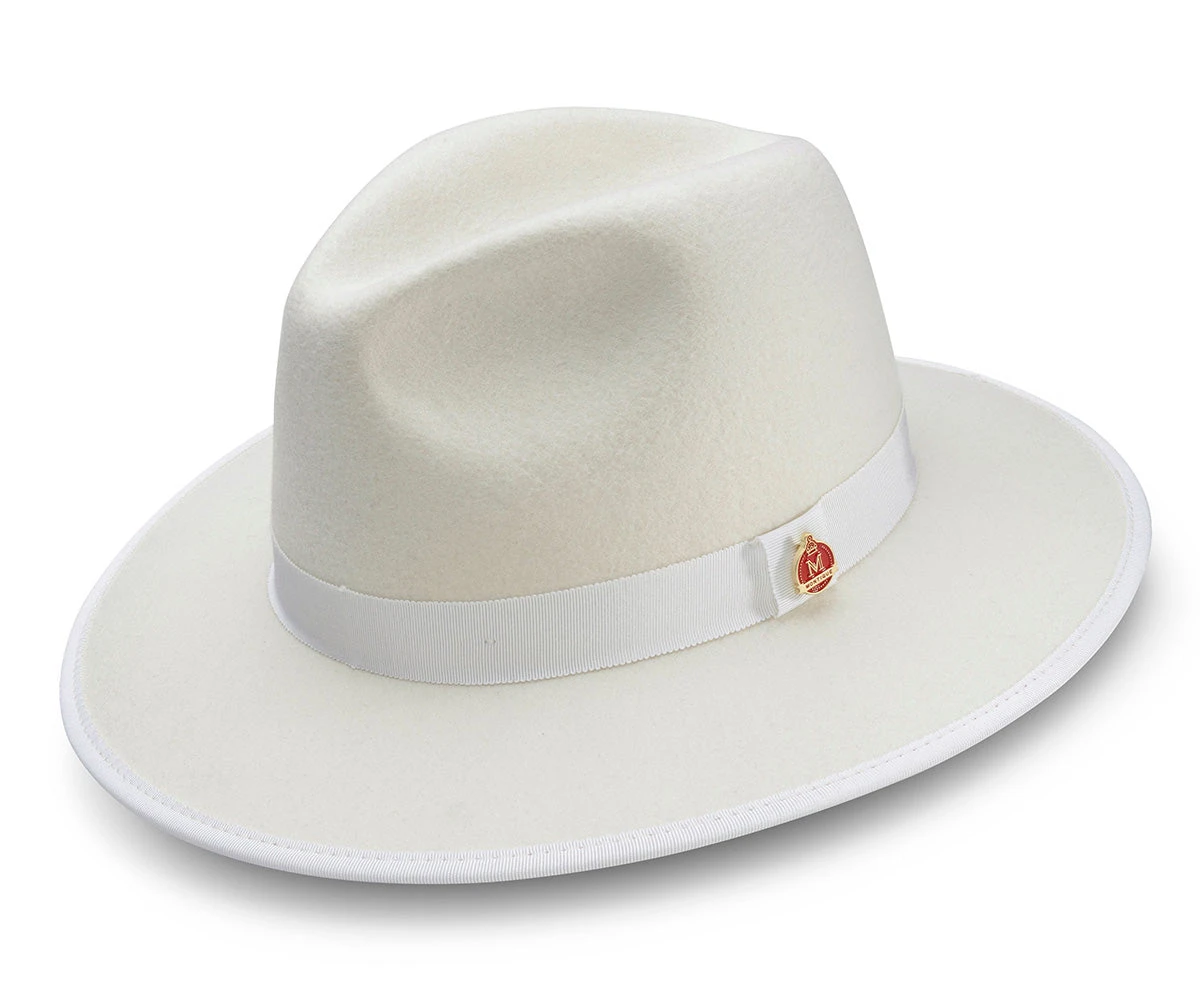 White 3 ⅛" Brim Wool Felt Hat With Red Bottom 1 White 3 ⅛" Brim Wool Felt Hat With Red Bottom