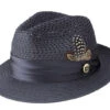 Navy Solid Color Pinch Braided Fedora With Matching Satin Ribbon
