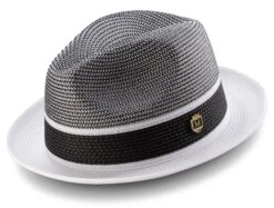 Men's Braided Two Tone Pinch Fedora Hat In White