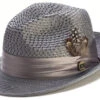 Gray Solid Color Pinch Braided Fedora With Matching Satin Ribbon