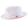 Braided Stingy Brim Pinch Fedora Hat - White With Pink Bottom
