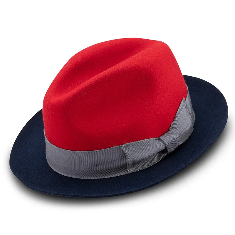Red Wool Felt Hat 2 ¼" Wide Navy Brim 1 Red Wool Felt Hat 2 ¼" Wide Navy Brim