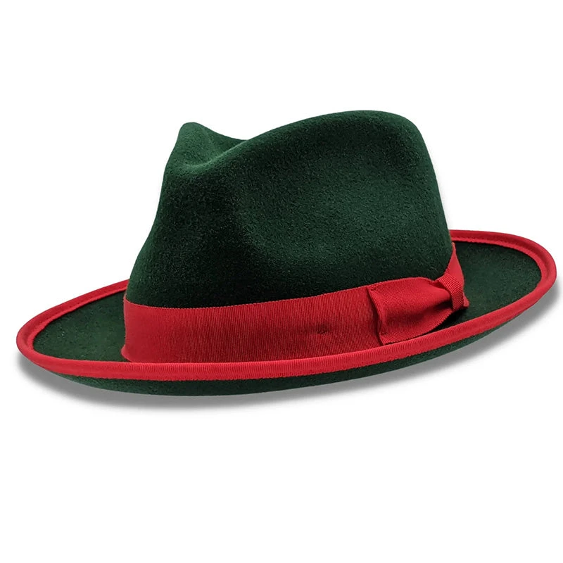 Hunter Green 2 ½" Wide Brim Wool Felt Hat 1 Hunter Green 2 ½" Wide Brim Wool Felt Hat