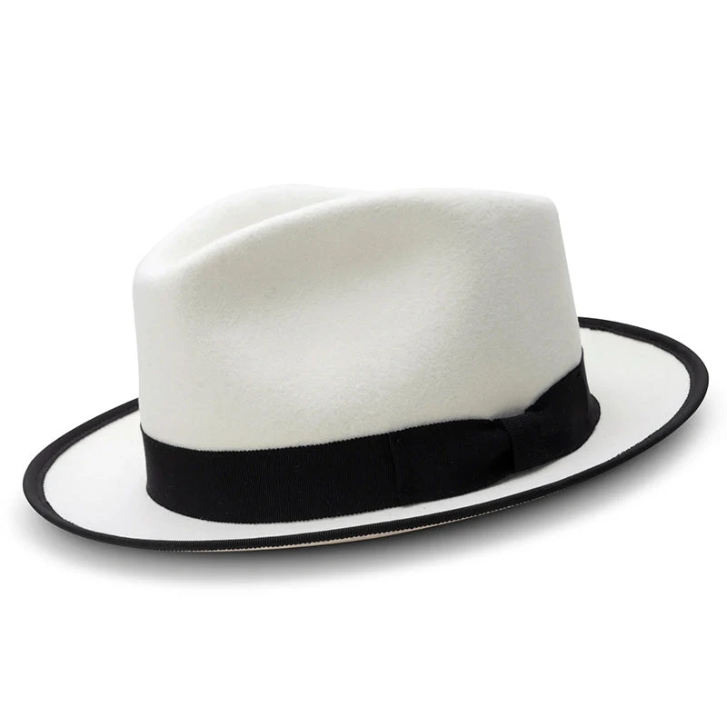(M)White 2 ½" Wide Brim Wool Felt Hat 1 (M)White 2 ½" Wide Brim Wool Felt Hat