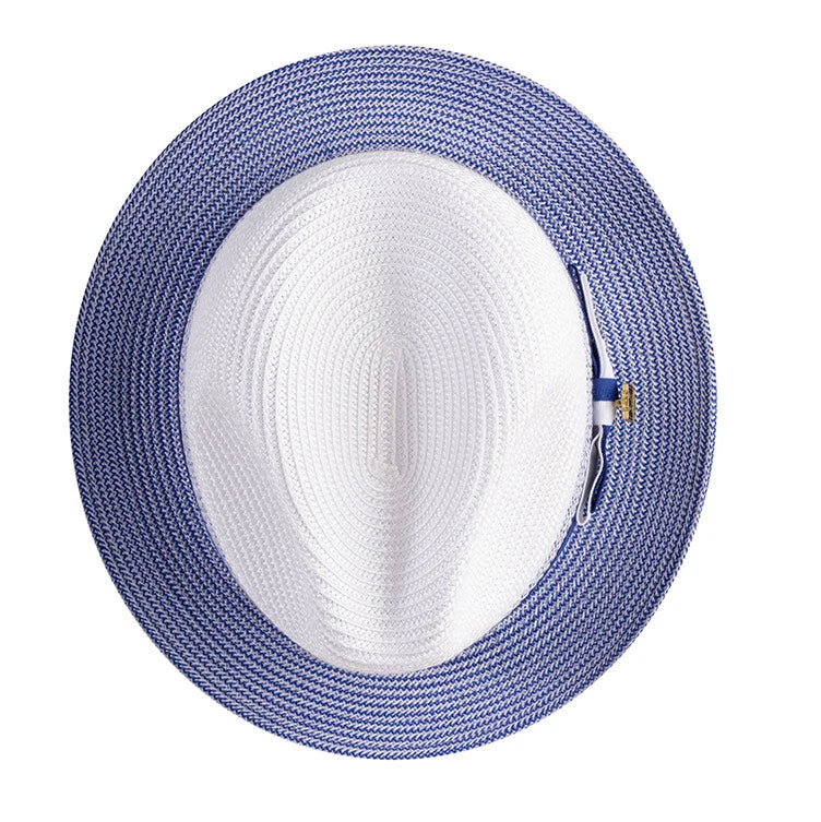 Men's Braided Straw Fedora Two Tone Weave In Royal Blue 2 Men's Braided Straw Fedora Two Tone Weave In Royal Blue - Image 2