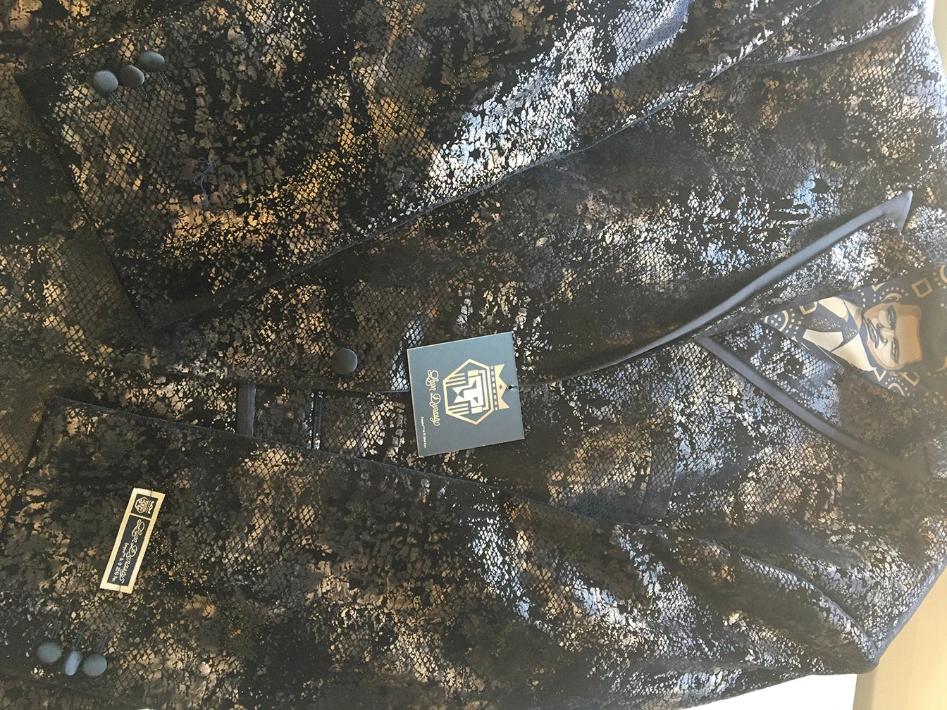 Empire Collection - Regular Fit Black And Gold With Fancy Metallic Pattern Sports Coat 3 Empire Collection - Regular Fit Black And Gold With Fancy Metallic Pattern Sports Coat - Image 3