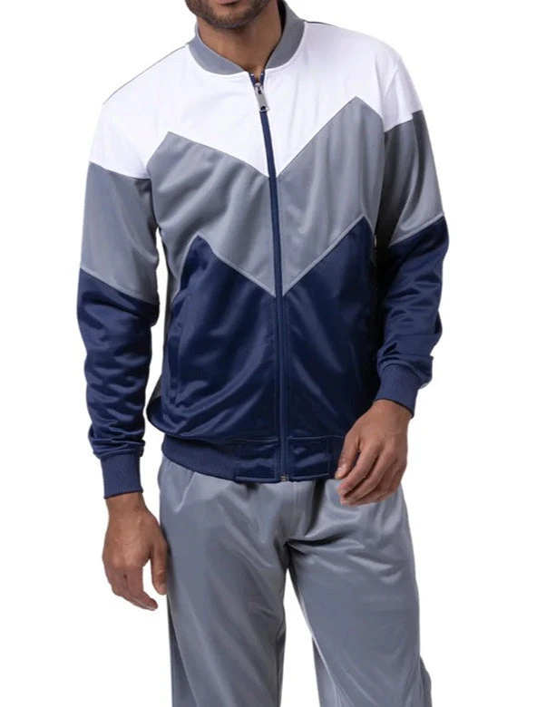 Men's Track Suit Chevron Design In Gray & Navy 1 Men's Track Suit Chevron Design In Gray & Navy