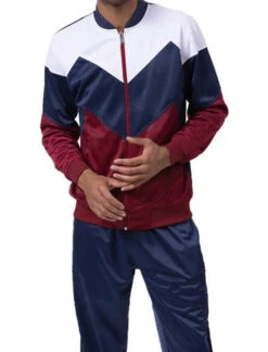 Men's Track Suit Chevron Design In Navy & Burgundy