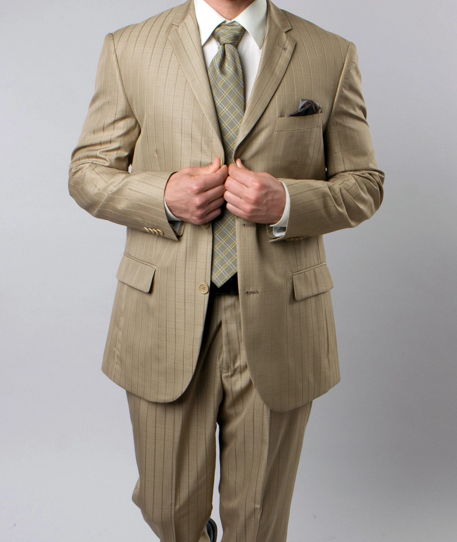 Regular Fit 2 Piece Suit Tone On Tone Stripe In New Gold 1 Regular Fit 2 Piece Suit Tone On Tone Stripe In New Gold
