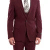Burgundy Solid Color 3 Piece Slim Fit Suit 1 Button Peak Lapel