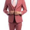 Coral Solid Color 3 Piece Slim Fit Suit 1 Button Peak Lapel