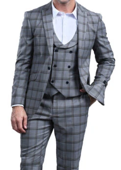 Green Slim Fit 3 Piece Suit Check Pattern