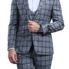 Navy Slim Fit 3 Piece Suit Check Pattern