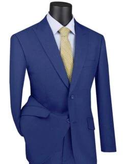 Blue Modern Fit 2 Piece Suit Textured Solid With Peak Lapel