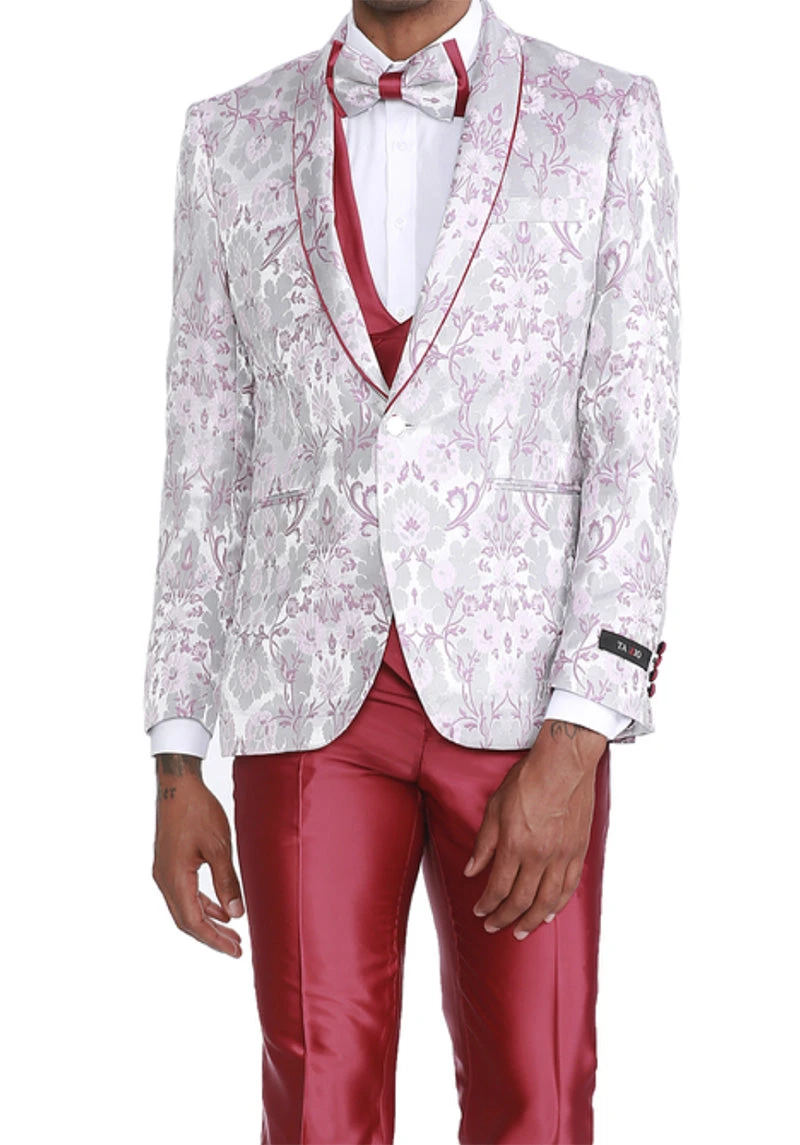 (36R, 50R) Pink Slim Fit Tuxedo 3-Piece Floral Pattern 1 (36R, 50R) Pink Slim Fit Tuxedo 3-Piece Floral Pattern