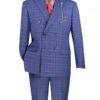 Blue Modern Fit Double Breasted Glen Plaid Peak Lapel 2 Piece Suit
