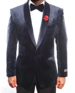 Empire Collection - Velvet Regular Fit Vintage Floral Blazer In Navy