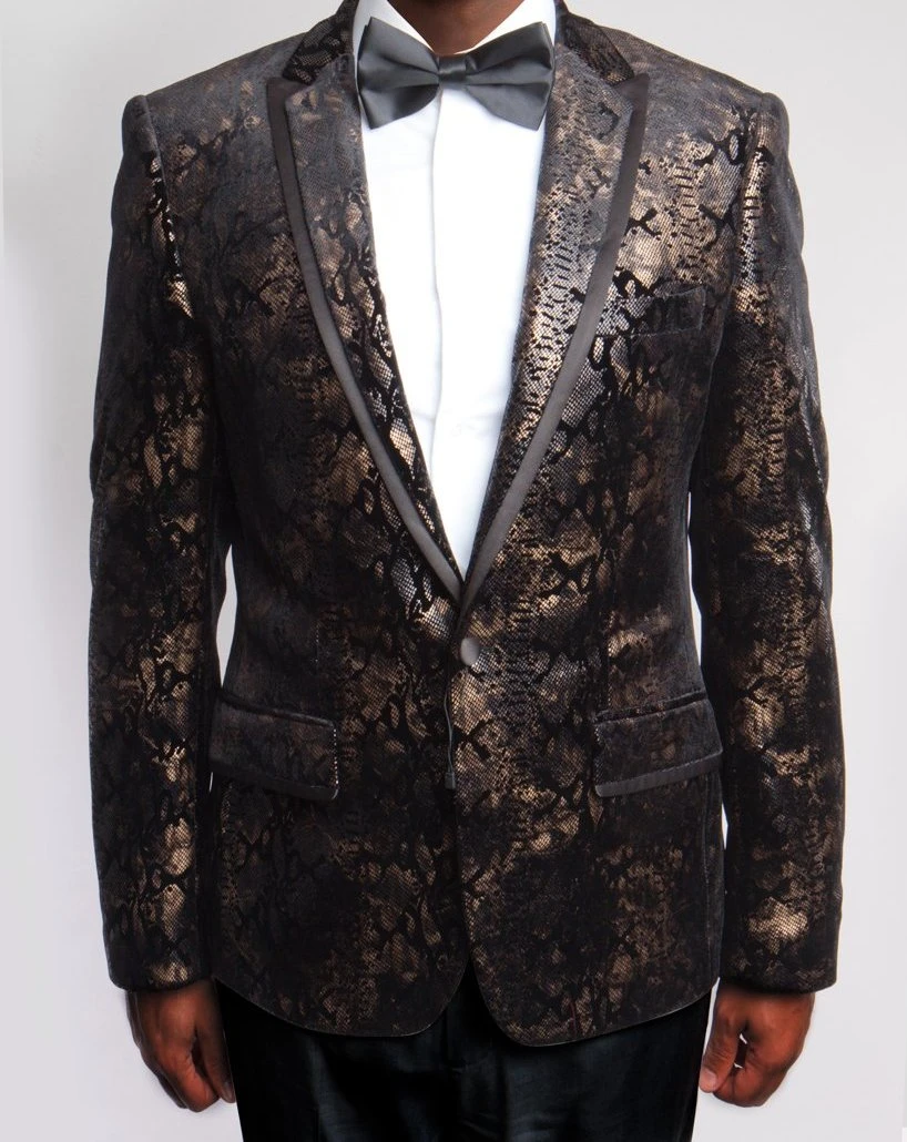 Empire Collection - Regular Fit Black And Gold With Fancy Metallic Pattern Sports Coat 1 Empire Collection - Regular Fit Black And Gold With Fancy Metallic Pattern Sports Coat