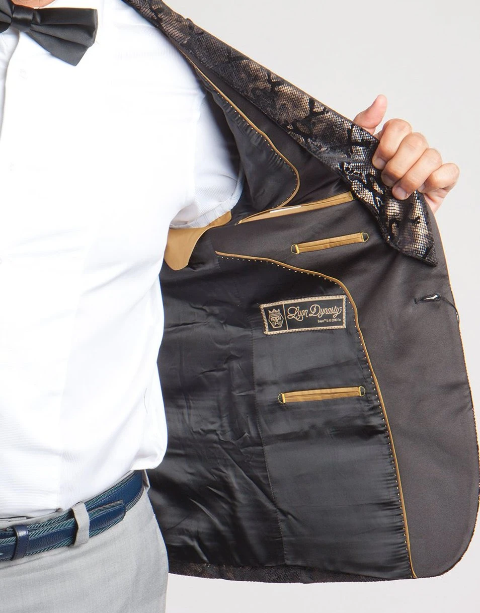 Empire Collection - Regular Fit Black And Gold With Fancy Metallic Pattern Sports Coat 2 Empire Collection - Regular Fit Black And Gold With Fancy Metallic Pattern Sports Coat - Image 2