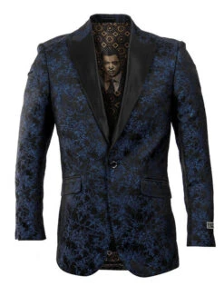 Empire Collection - Navy Modern Fit Spider Web Brushes Pattern Sports Coat