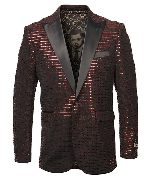 Empire Collection - Red Sequin Texture Design Sports Coat Slim Fit 1 Empire Collection - Red Sequin Texture Design Sports Coat Slim Fit