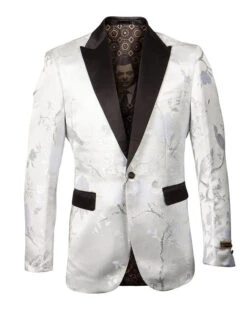 Empire Collection - White And Silver Slim Fit Floral Pattern Sports Coat