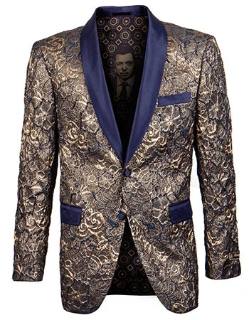 Empire Collection - Slim Fit Formal Dinner Show Blazer In Gold/Navy 1 Empire Collection - Slim Fit Formal Dinner Show Blazer In Gold/Navy
