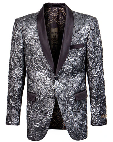 Empire Collection - Slim Fit Formal Dinner Show Blazer In Silver/Black 1 Empire Collection - Slim Fit Formal Dinner Show Blazer In Silver/Black
