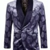 Empire Collection - Slim Fit Royal Blue Floral Pattern Double Breasted Blazer