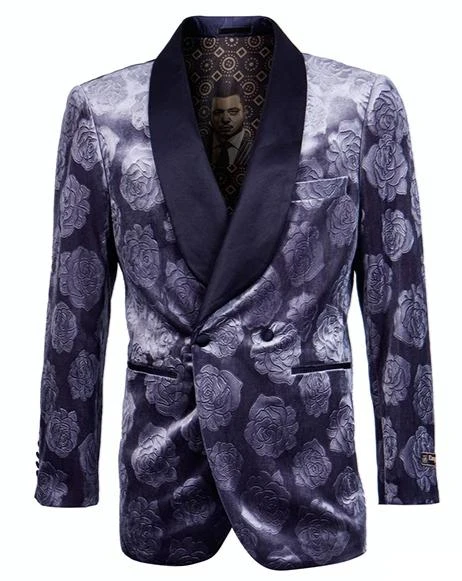 Empire Collection - Slim Fit Royal Blue Floral Pattern Double Breasted Blazer 1 Empire Collection - Slim Fit Royal Blue Floral Pattern Double Breasted Blazer