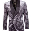 Empire Collection - Slim Fit Charcoal Floral Pattern Double Breasted Blazer