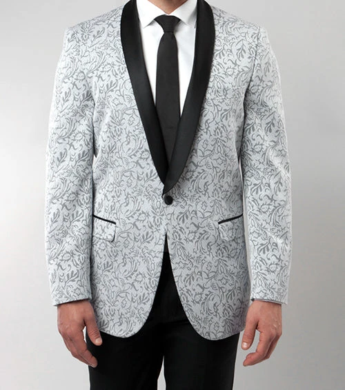 Sliver Slim Fit Floral Pattern Blazer Satin Shawl Collar 1 Sliver Slim Fit Floral Pattern Blazer Satin Shawl Collar