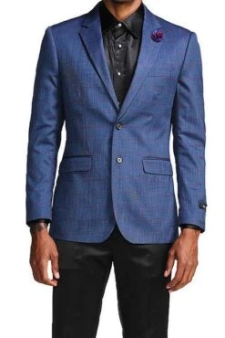 (S) Slim Fit Windowpane Blazer 2 Button In Blue