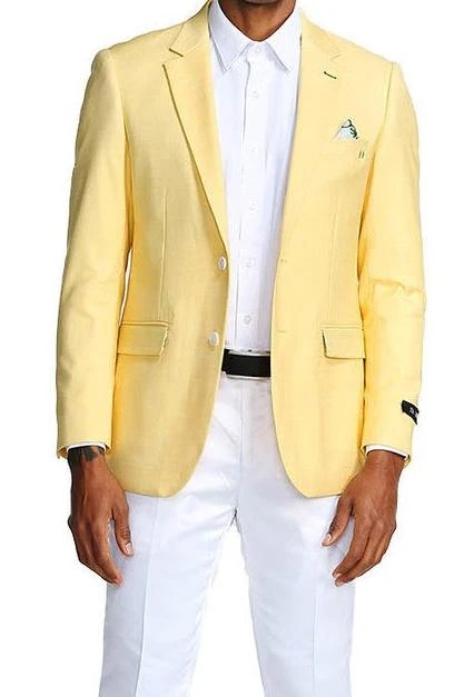 Slim Fit Blazer 2 Button In Solid Lemon Yellow 1 Slim Fit Blazer 2 Button In Solid Lemon Yellow