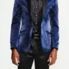 (2XL) Slim Fit Shine Blazer 1 Button With Satin Peak Lapel In Navy