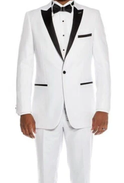 (48L) Slim Fit 2 Piece White Tuxedo With Satin Peak Lapel