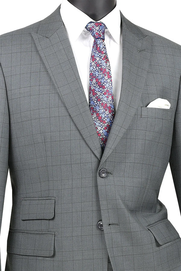 Catania Collection - Modern Fit Windowpane Suit 2 Piece In Gray 2 Catania Collection - Modern Fit Windowpane Suit 2 Piece In Gray - Image 2