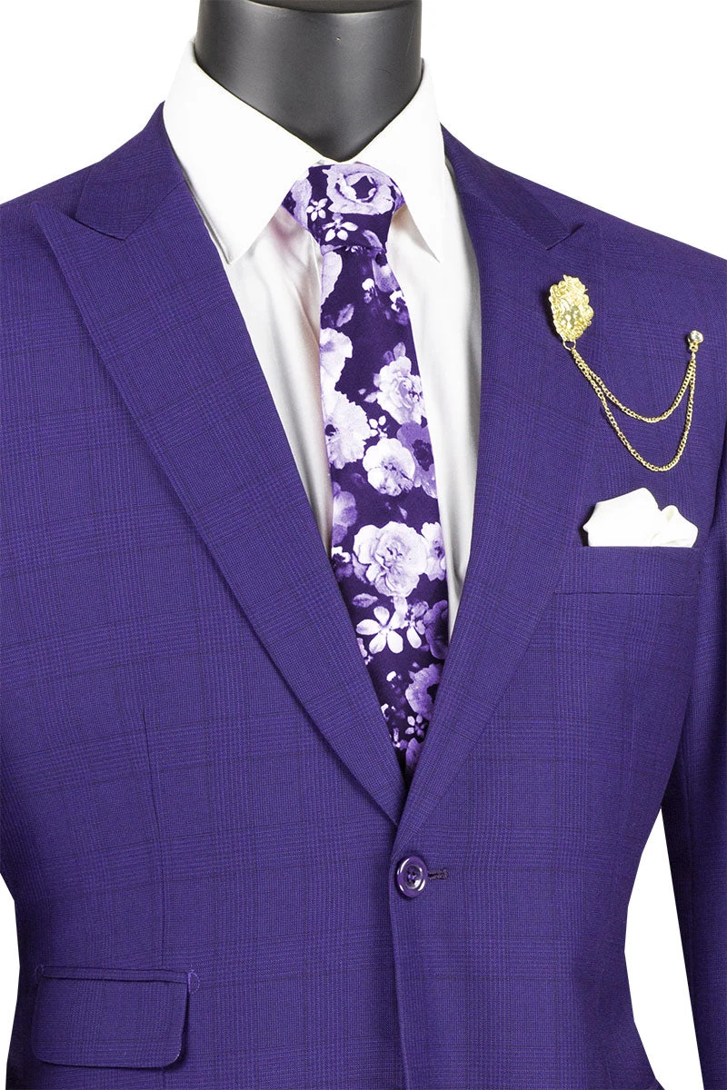 Catania Collection - Modern Fit Windowpane Suit 2 Piece In Purple 2 Catania Collection - Modern Fit Windowpane Suit 2 Piece In Purple - Image 2