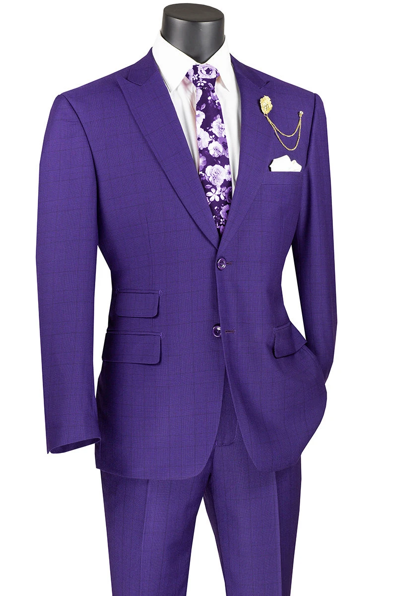 Catania Collection - Modern Fit Windowpane Suit 2 Piece In Purple 1 Catania Collection - Modern Fit Windowpane Suit 2 Piece In Purple